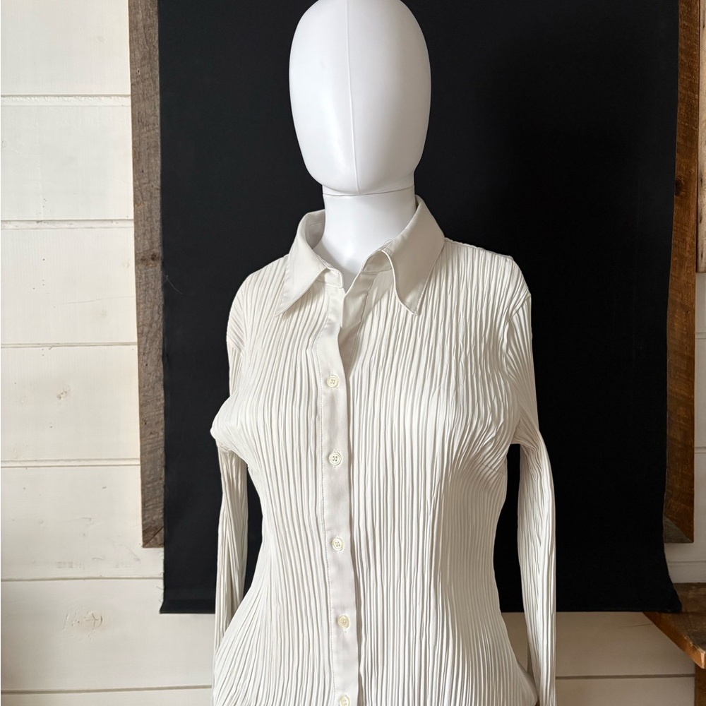 Jessica White Pleated Button-Down Shirt
